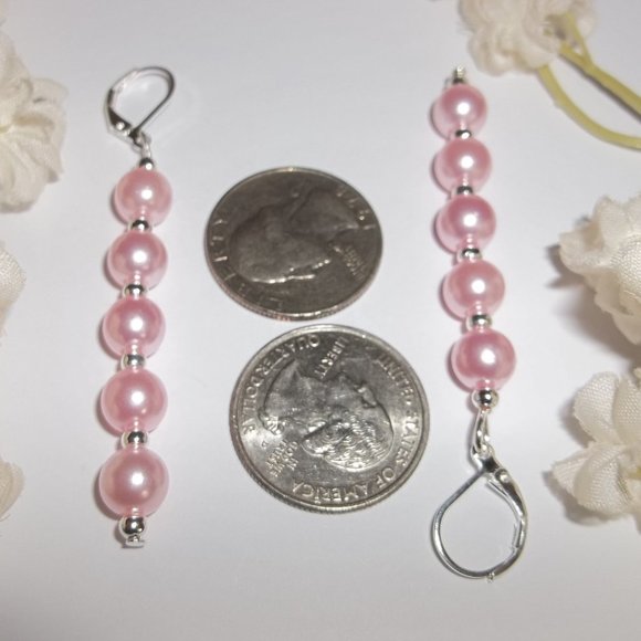 Earrings, Long Pink Earring, Pink Pearl Earrings, Pink Earrings, Earring C011 - Picture 3 of 8